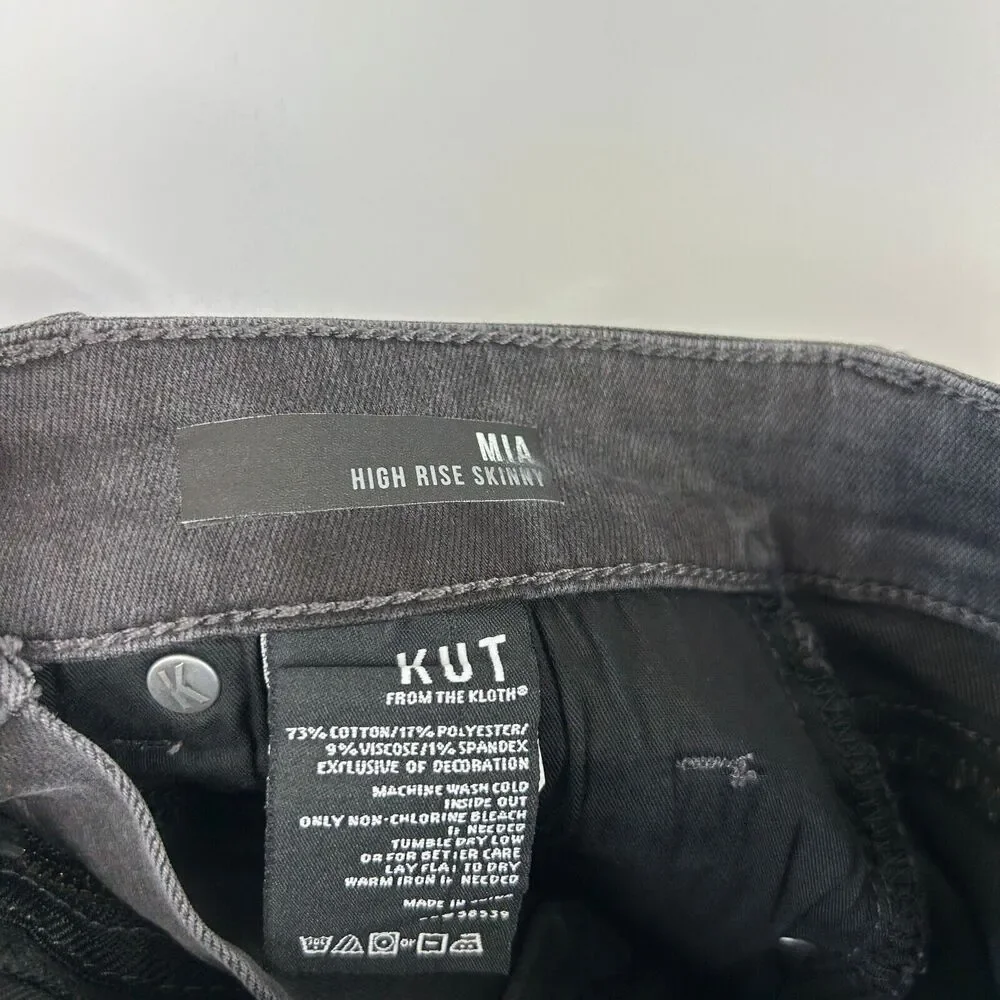 Kut From The Kloth Mia High‎ Rise Skinny Jeans Size 00 NWT Black Embroidered